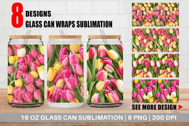 Glass Can Wrap Tulips Pattern Sublimation artnoy 