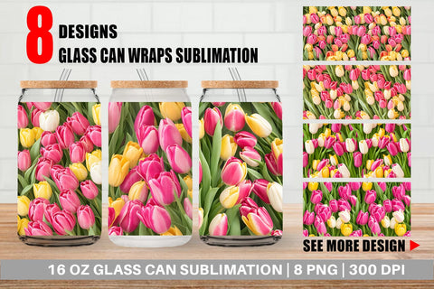 Glass Can Wrap Tulips Pattern Sublimation artnoy 