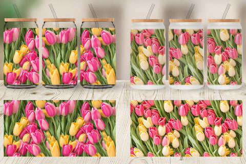 Glass Can Wrap Tulips Pattern Sublimation artnoy 