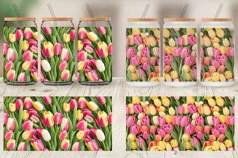 Glass Can Wrap Tulips Pattern Sublimation artnoy 