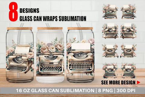 Glass Can Wrap Typewriter Sublimation artnoy 