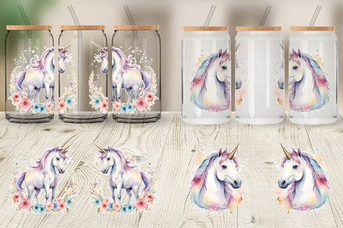 Glass Can Wrap Unicorns Watercolor Sublimation artnoy 