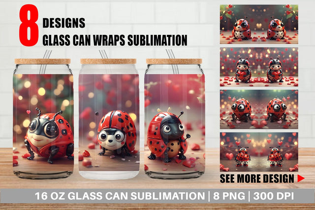 Glass Can Wrap Valentine Animal Ladybug Sublimation artnoy 