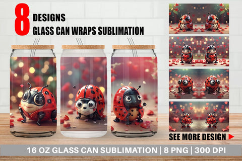 Glass Can Wrap Valentine Animal Ladybug Sublimation artnoy 