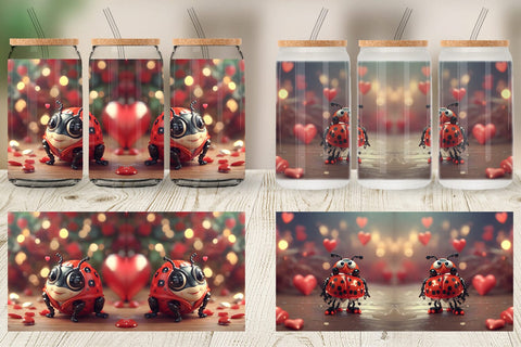 Glass Can Wrap Valentine Animal Ladybug Sublimation artnoy 