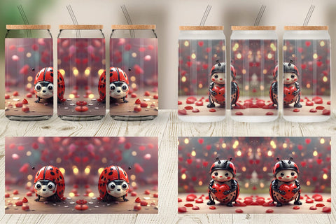 Glass Can Wrap Valentine Animal Ladybug Sublimation artnoy 