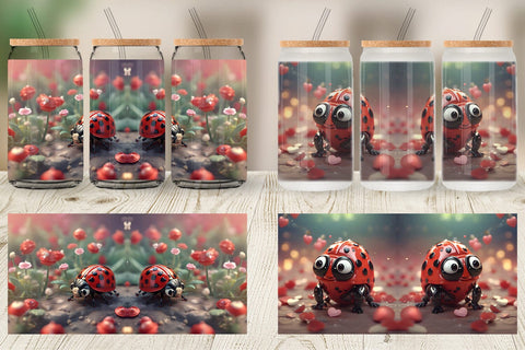 Glass Can Wrap Valentine Animal Ladybug Sublimation artnoy 