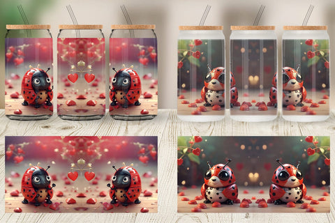 Glass Can Wrap Valentine Animal Ladybug Sublimation artnoy 