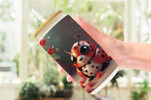 Glass Can Wrap Valentine Animal Ladybug Sublimation artnoy 