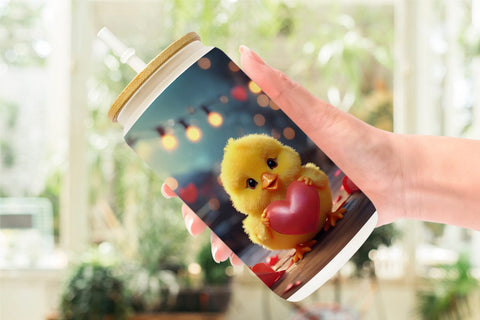 Glass Can Wrap Valentine Baby Chicken Sublimation artnoy 