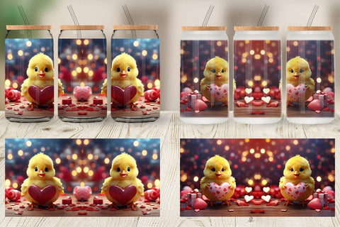 Glass Can Wrap Valentine Baby Chicken Sublimation artnoy 