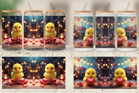 Glass Can Wrap Valentine Baby Chicken Sublimation artnoy 