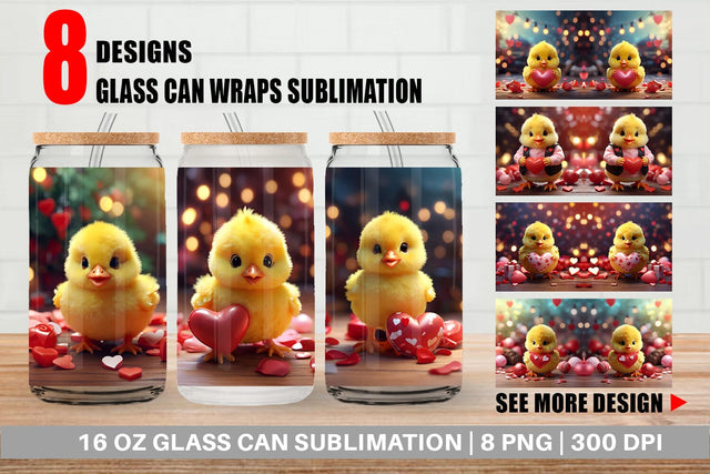 Glass Can Wrap Valentine Baby Chicken Sublimation artnoy 