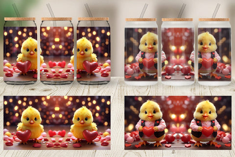 Glass Can Wrap Valentine Baby Chicken Sublimation artnoy 