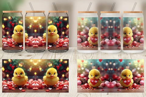 Glass Can Wrap Valentine Baby Chicken Sublimation artnoy 
