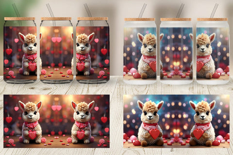 Glass Can Wrap Valentine Baby Llama Sublimation artnoy 