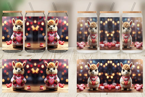 Glass Can Wrap Valentine Baby Llama Sublimation artnoy 
