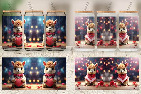 Glass Can Wrap Valentine Baby Llama Sublimation artnoy 