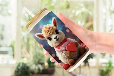 Glass Can Wrap Valentine Baby Llama Sublimation artnoy 