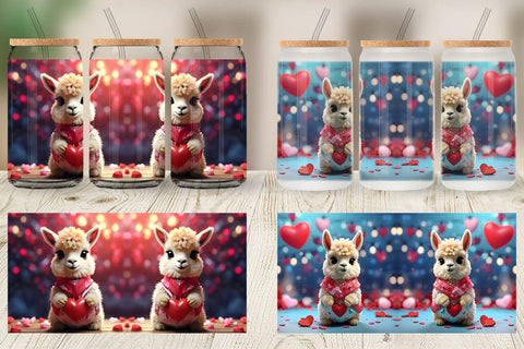 Glass Can Wrap Valentine Baby Llama Sublimation artnoy 