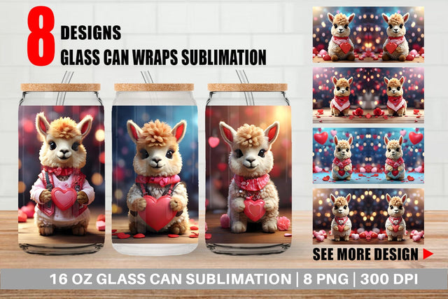Glass Can Wrap Valentine Baby Llama Sublimation artnoy 