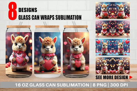 Glass Can Wrap Valentine Baby Llama Sublimation artnoy 