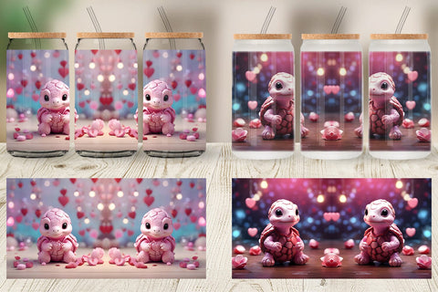 Glass Can Wrap Valentine Baby Turtle Sublimation artnoy 
