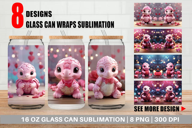 Glass Can Wrap Valentine Baby Turtle Sublimation artnoy 