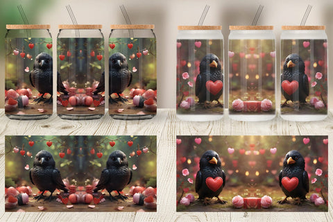 Glass Can Wrap Valentine Bird Crow Sublimation artnoy 