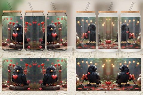 Glass Can Wrap Valentine Bird Crow Sublimation artnoy 