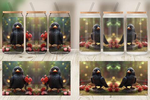 Glass Can Wrap Valentine Bird Crow Sublimation artnoy 