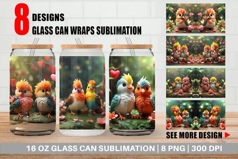 Glass Can Wrap Valentine Bird Paradise Sublimation artnoy 
