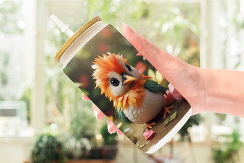 Glass Can Wrap Valentine Bird Paradise Sublimation artnoy 
