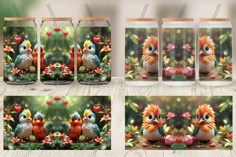 Glass Can Wrap Valentine Bird Paradise Sublimation artnoy 