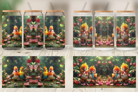 Glass Can Wrap Valentine Bird Paradise Sublimation artnoy 
