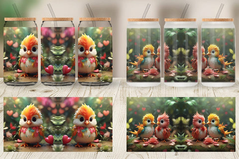 Glass Can Wrap Valentine Bird Paradise Sublimation artnoy 