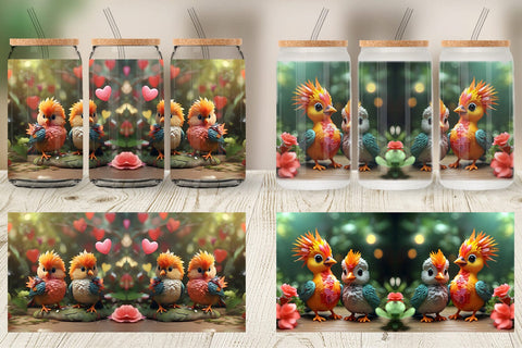 Glass Can Wrap Valentine Bird Paradise Sublimation artnoy 