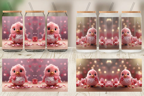 Glass Can Wrap Valentine Bird Pink Sublimation artnoy 