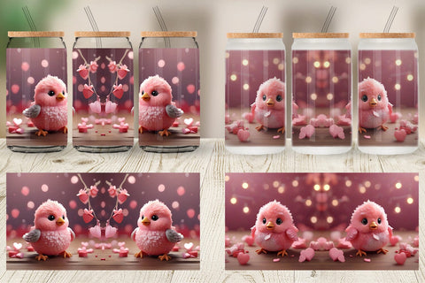 Glass Can Wrap Valentine Bird Pink Sublimation artnoy 