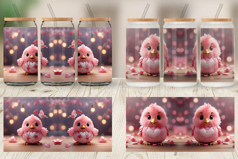 Glass Can Wrap Valentine Bird Pink Sublimation artnoy 