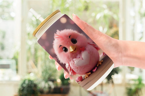 Glass Can Wrap Valentine Bird Pink Sublimation artnoy 