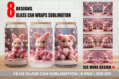 Glass Can Wrap Valentine Bunny Sublimation artnoy 