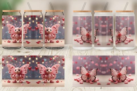 Glass Can Wrap Valentine Butterfly Sublimation artnoy 