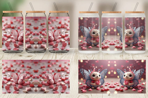 Glass Can Wrap Valentine Butterfly Sublimation artnoy 