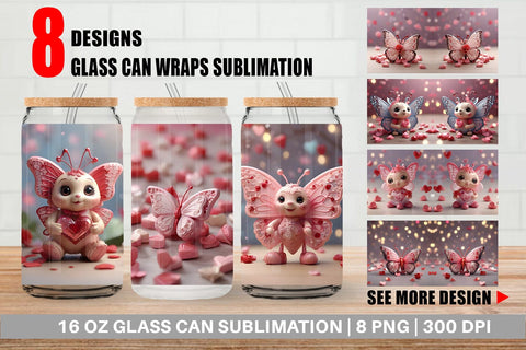 Glass Can Wrap Valentine Butterfly Sublimation artnoy 