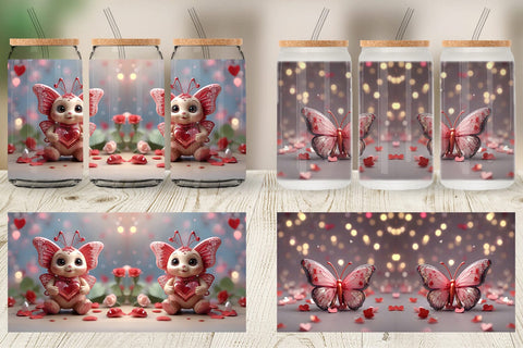 Glass Can Wrap Valentine Butterfly Sublimation artnoy 