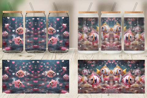 Glass Can Wrap Valentine Butterflyfish Sublimation artnoy 