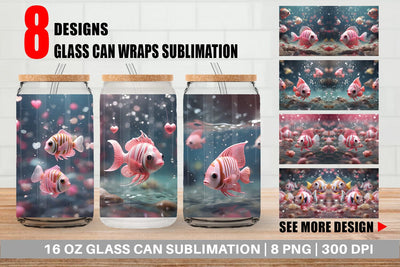 Glass Can Wrap Valentine Butterflyfish Sublimation artnoy 