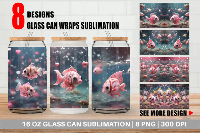 Glass Can Wrap Valentine Butterflyfish Sublimation artnoy 