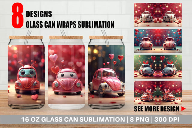 Glass Can Wrap Valentine Car Bug Sublimation artnoy 